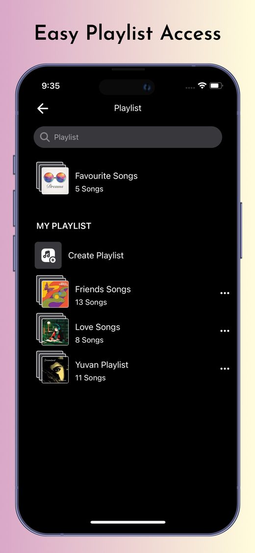 Music Player playlists screen